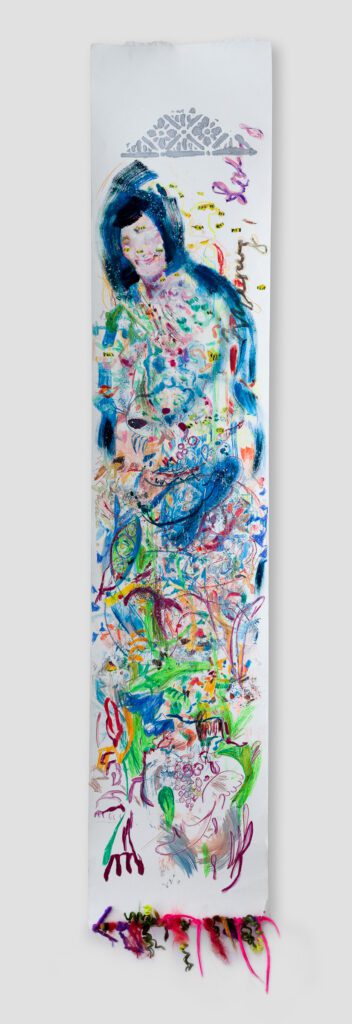 Isa Schmidlehner Ingeborg, meine Liebe pastel crayons, watercolor, acrylic wool, artificial and real hair on paper 150 x 40 cm 2007 (6)
