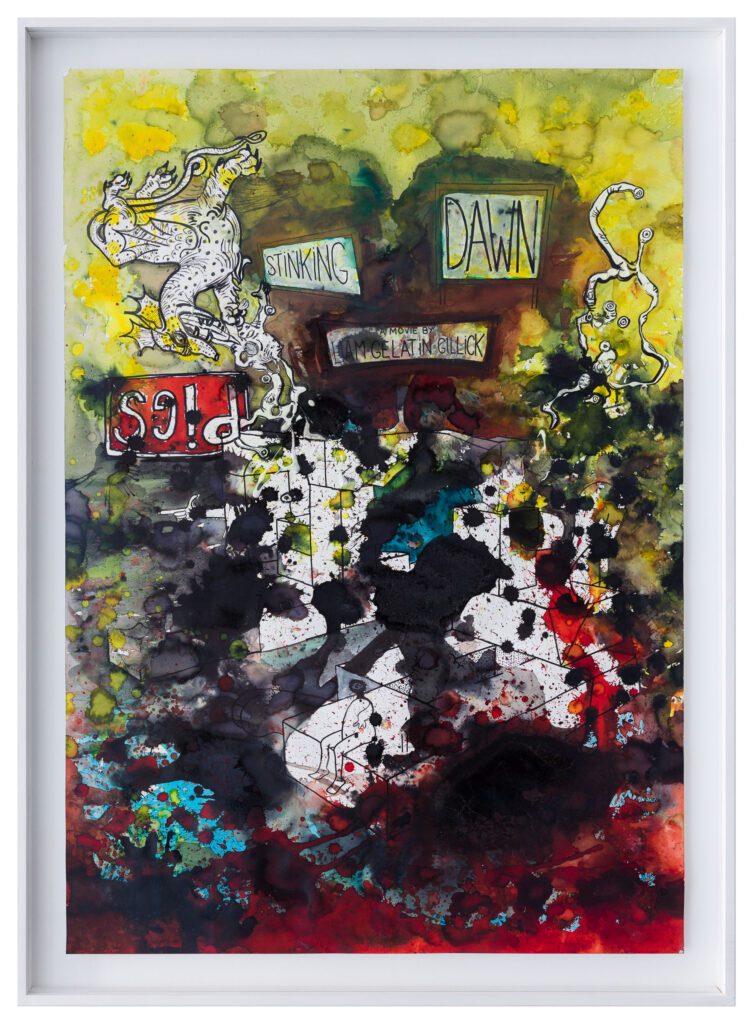 Stinking Dawn acrylic, watercolor, ink, chinese ink, pencil on silkscreen paper 100 x 70 cm 2019 (2)