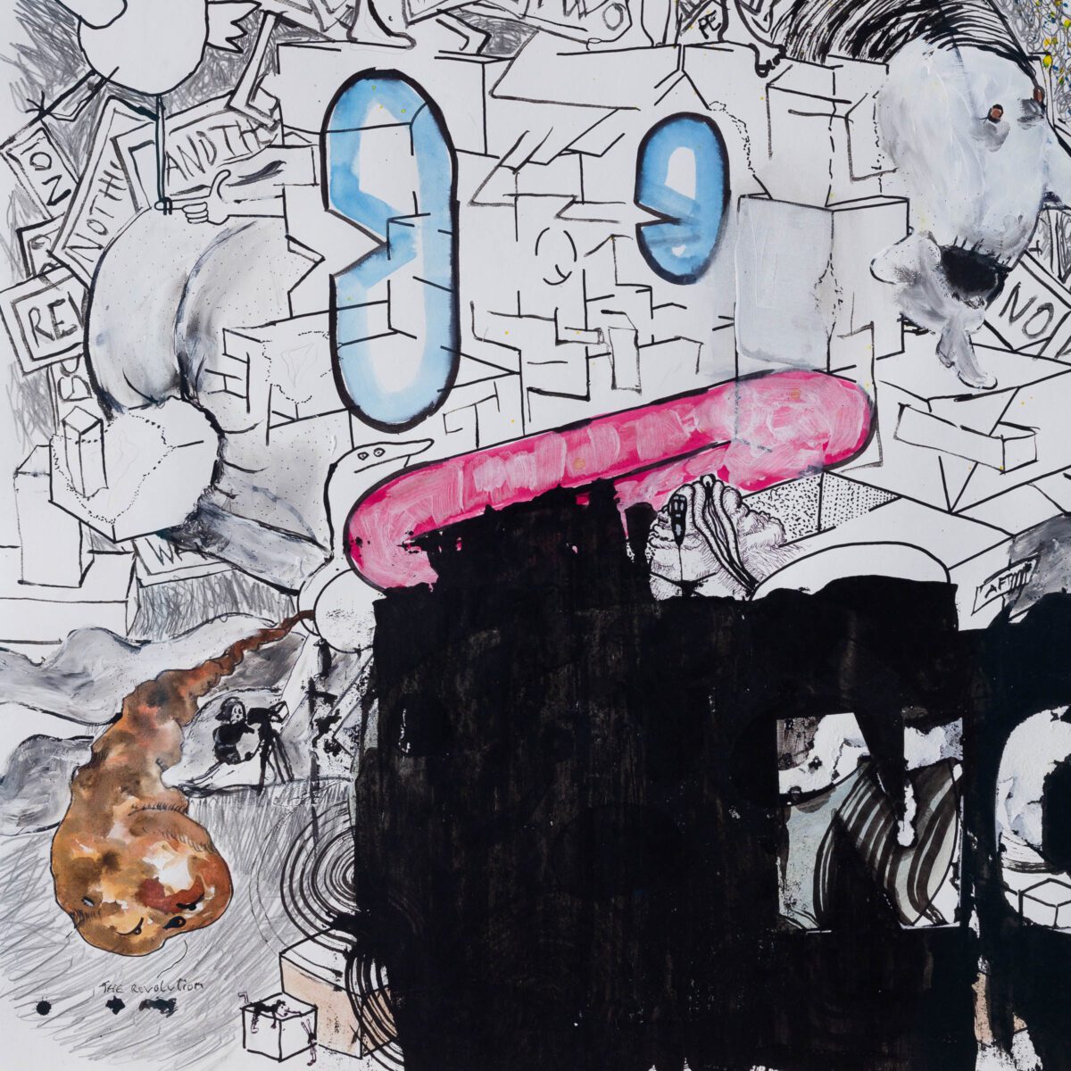 Gelatin Stinking Dawn acrylic, watercolor, ink, chinese ink, pencil on silkscreen paper 100 x 70 cm 2019 (2)