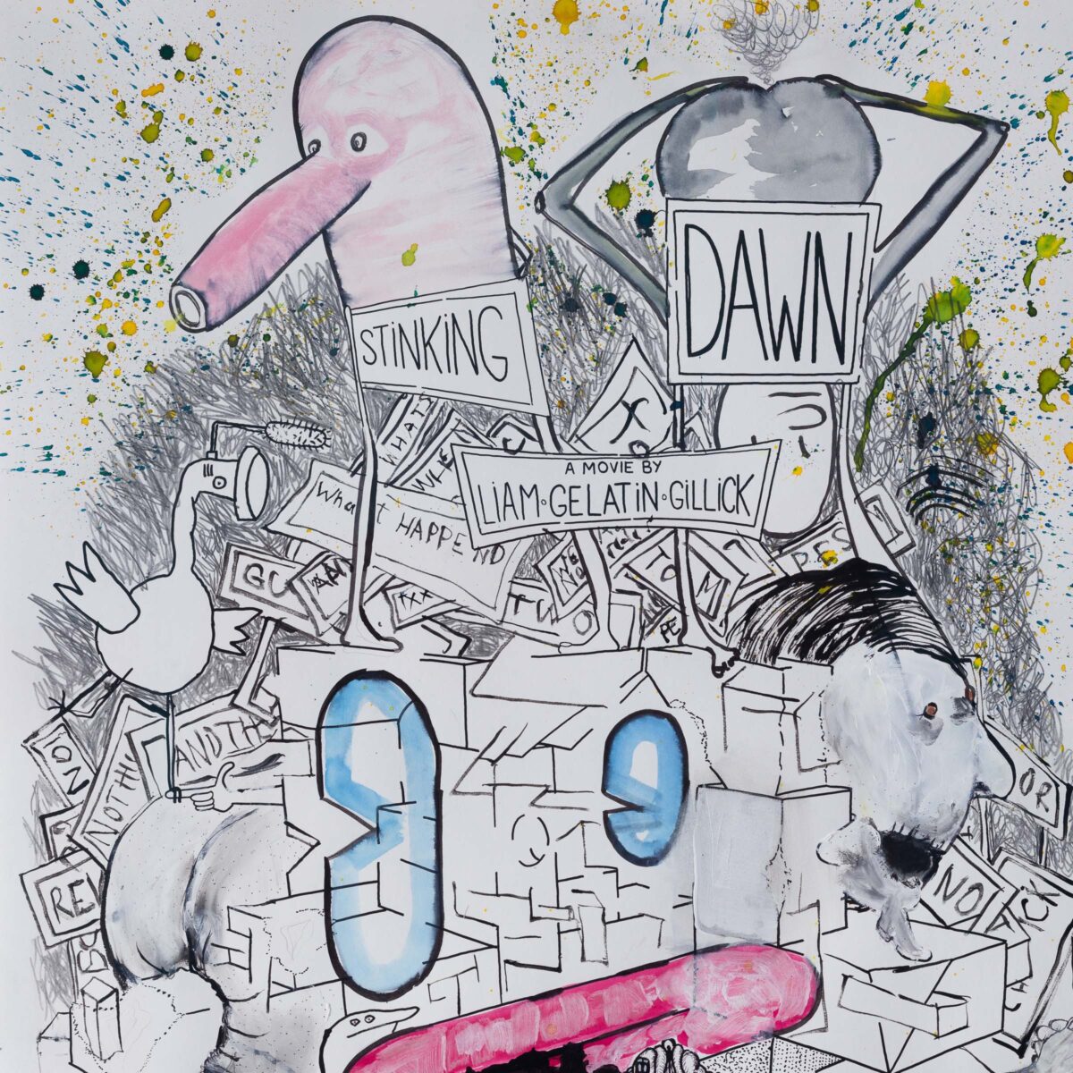 Gelatin Stinking Dawn acrylic, watercolor, ink, chinese ink, pencil on silkscreen paper 100 x 70 cm 2019 (3)
