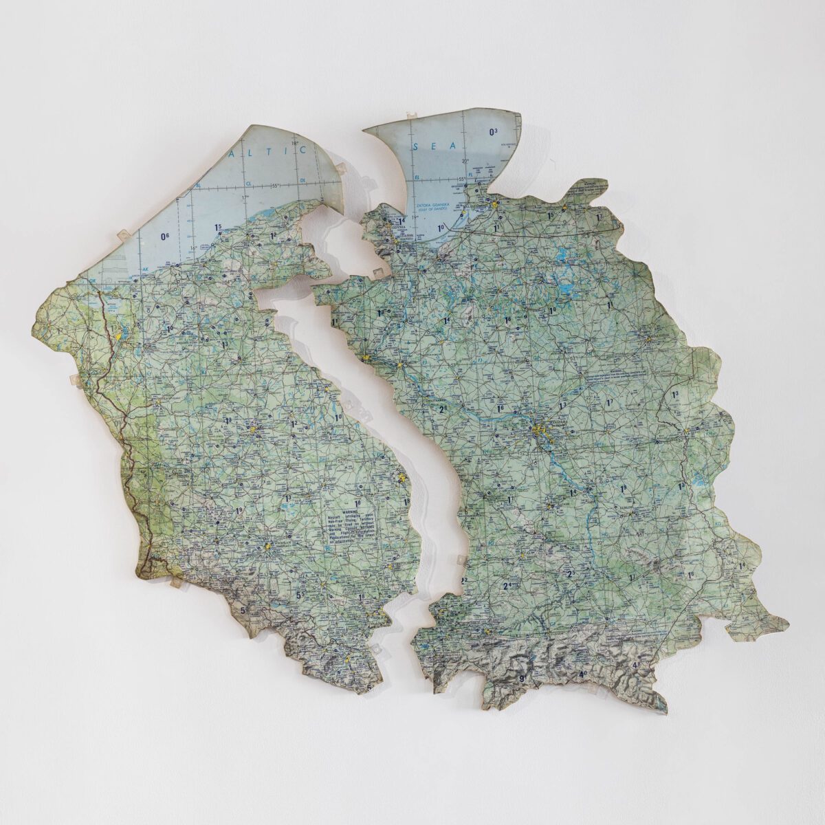 Peter Fend Poland East vs West cartographic map, transparent plastic 79 x 69 cm (variants) 1993-min