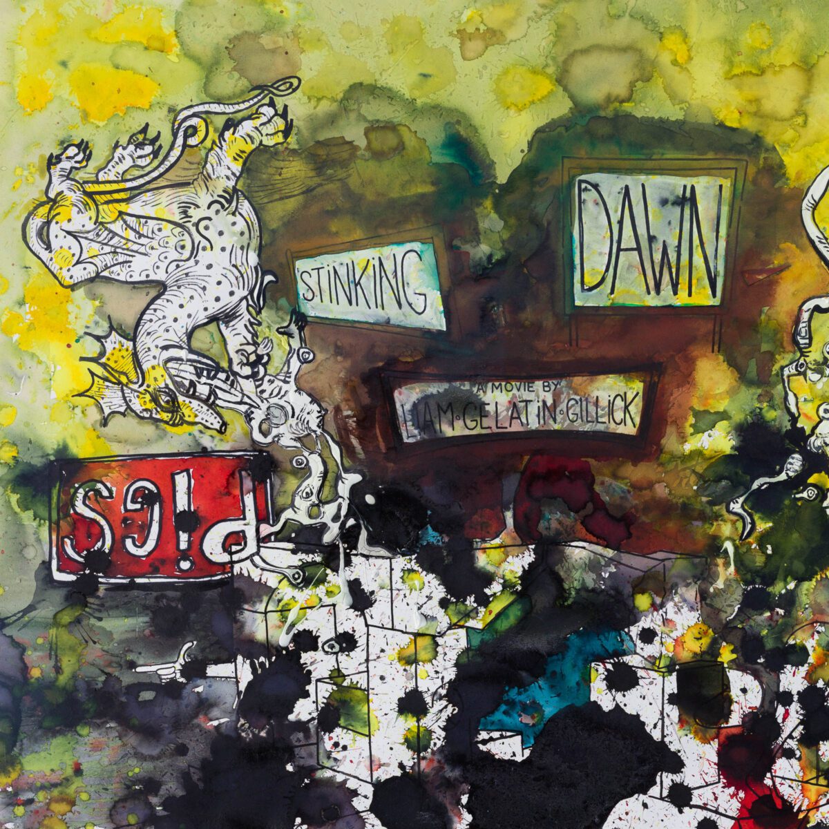 Stinking Dawn acrylic, watercolor, ink, chinese ink, pencil on silkscreen paper 100 x 70 cm 2019 (2)