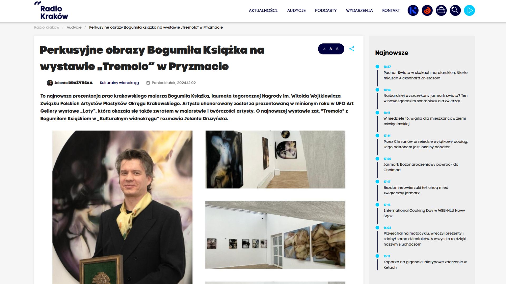 Bogumił Ksiażek nagrodzony wystawa Tremolo - nagrodzony artysta - Radio Kraków