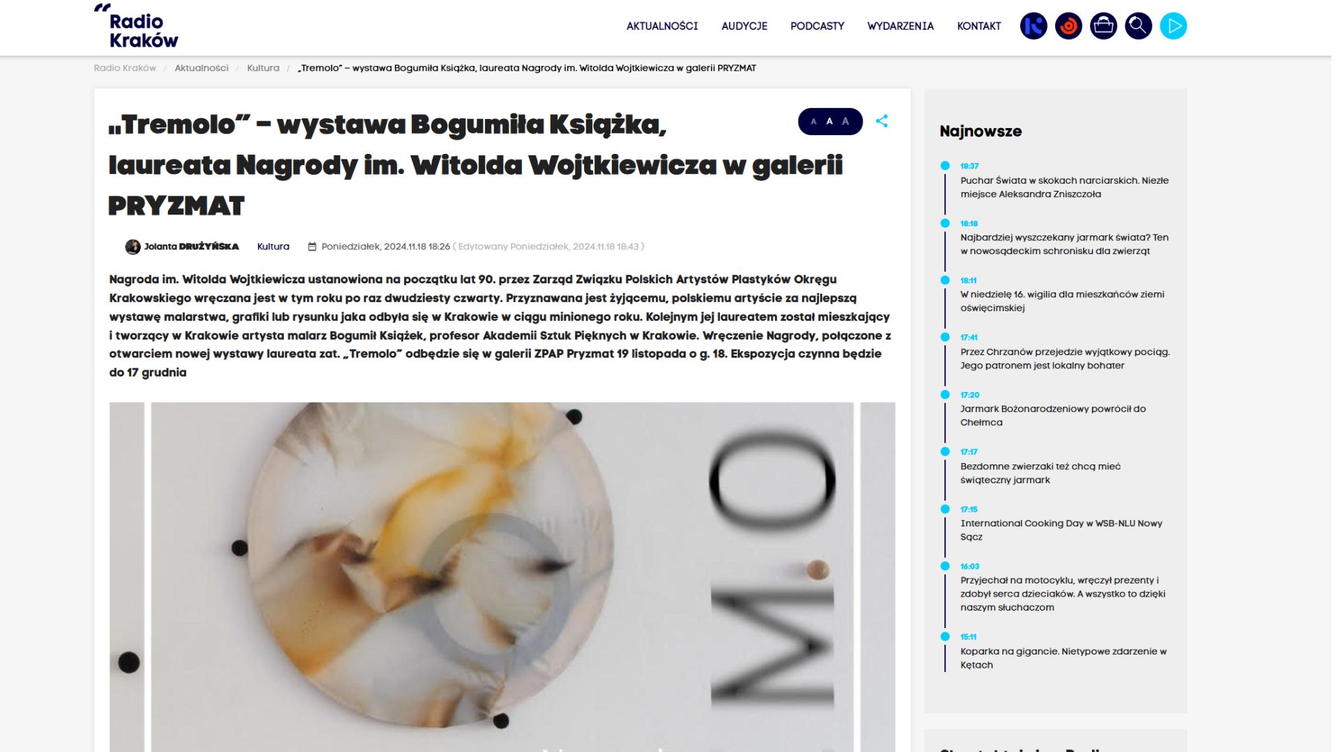 Nagroda dla malarza Bogumiła Książka -Radio Kraków